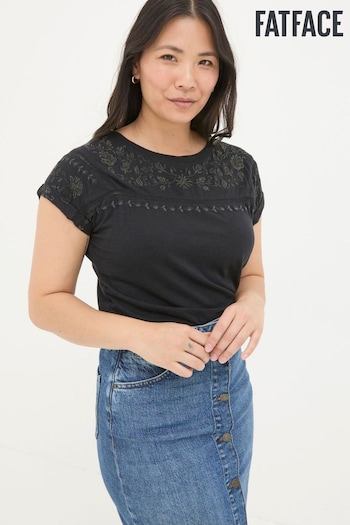 FatFace Ivy Black Embroidered T-Shirt (E50091) | £29.50