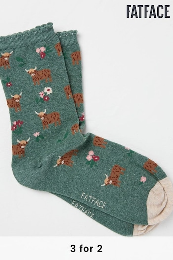 FatFace Green Highland Cow Womens Socks 1 Pack (size 4-7) (E50179) | £7.50