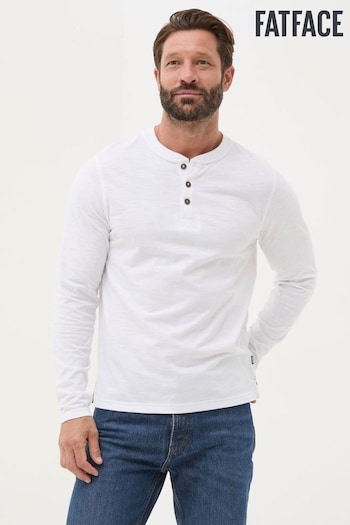 FatFace Woodside White Long Sleeve Henley T Shirt (E50230) | £32.50