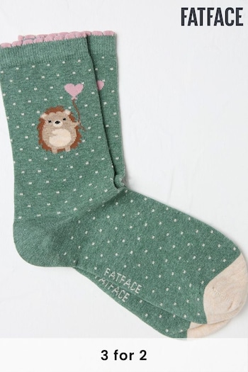 FatFace Green Hedgehog Women's Socks 1 Pack (size 4-7) (E50238) | £7.50