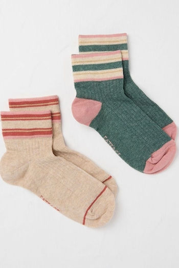 FatFace Green Sia Stripe Socks 2 Pack (E50338) | £10