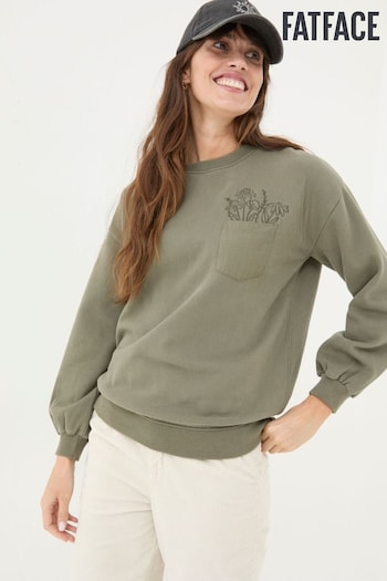 FatFace Alex Green Khaki Graphic Pocket Sweat Top (E50345) | £42