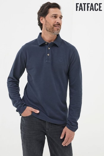 FatFace Navy Blue Long Sleeve Organic Pique Polo Shirt (E50451) | £35