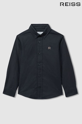 Reiss Navy/Camel Benton 4-9 yrs 100% Cotton Oxford Embroidered Button Down Shirt (E50673) | £28