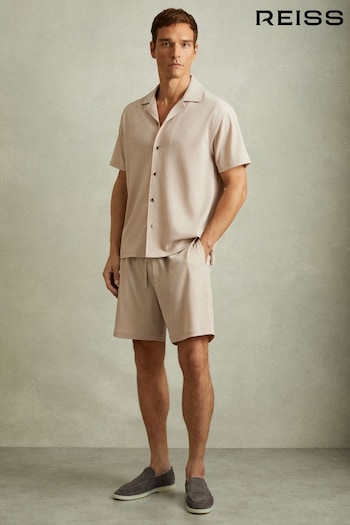 Reiss Oatmeal Rihad Textured Crepe Drawstring motor shorts (E50698) | £68