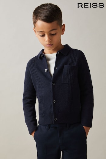 Reiss Navy Lockhurst Wool Cable Knit Cardigan (E50699) | £38