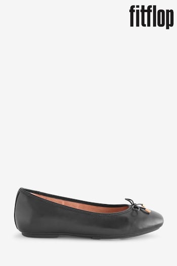 FitFlop Delicato Bow Soft Leather Ballet Black Flats (E50771) | £80