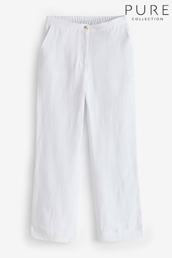 Pure Collection Linen Blend Wide Leg White Trousers (E50800) | £120