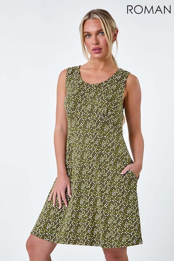 Roman Green Petite Heart Print Stretch logo-print Dress (E50858) | £38