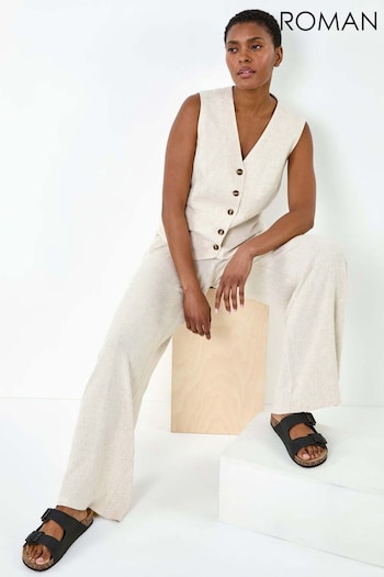 Roman Natural Linen Mix Wide Leg Trousers (E51186) | £35