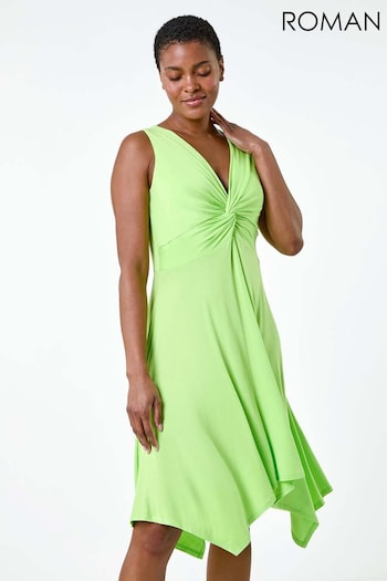 Roman Green Twist Front Hanky Hem Stretch Dress (E51199) | £40