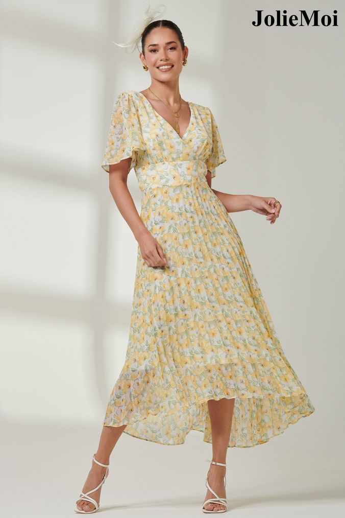Buy Women s Yellow Pleated Floral Dresses Online Next UK