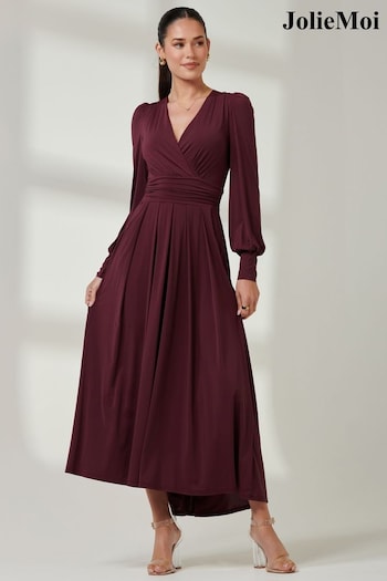 Jolie Moi Red Long  Sleeve Soft Silky Jersey Maxi Dress (E51254) | £95