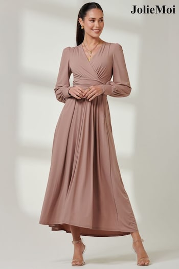Jolie Moi Pink Wrap Bodice Super Smooth Jersey Maxi Dress (E51259) | £95
