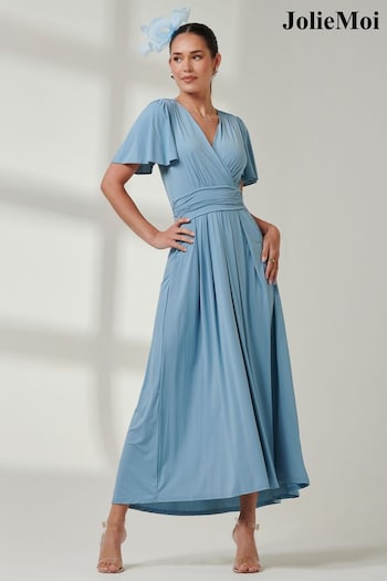 Jolie Moi Light Blue Angel Sleeve Super Smooth Jersey Maxi Dress (E51269) | £79