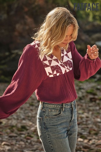 FatFace Helena Dark Red Patchwork Blouse (E52091) | £59