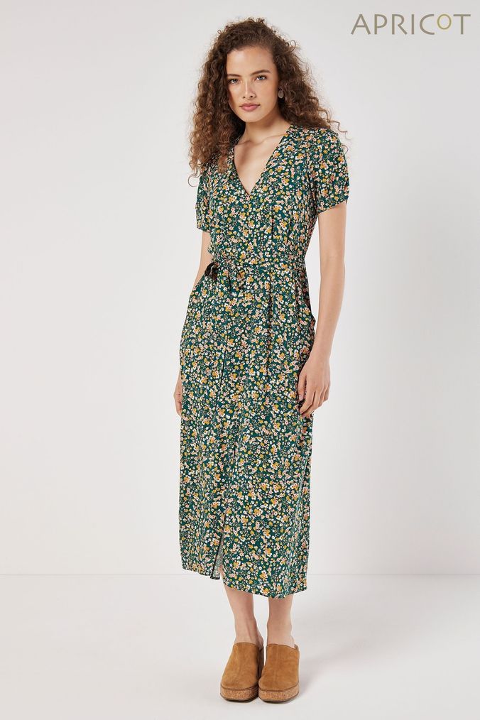 Buy Women s Green Floral V Neck Dresses Online Next UK