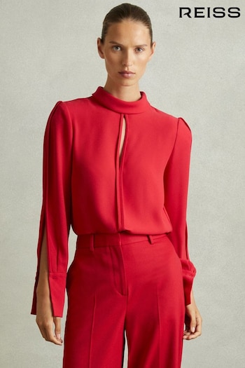 Reiss Red Cherry Removable Shoulder Pad Blouse (E52523) | £138