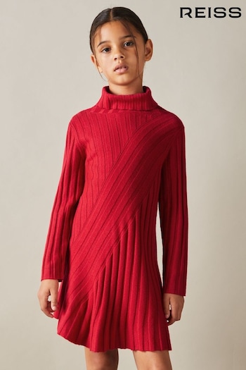 Reiss Red Cady Knitted Roll Neck Dress (E52530) | £74