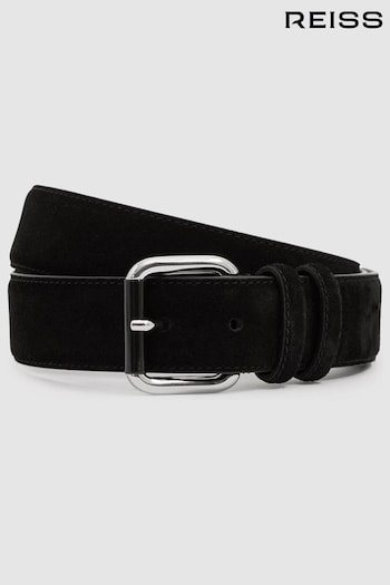 Reiss Black Louie Suede Roller Bar Belt (E52816) | £68