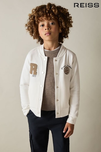 Reiss Off White Thelon 9-13 yrs Interlock Jersey Basketball Bomber Jacket (E52836) | £52