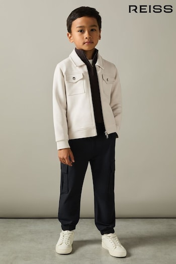 Reiss Cement Medina Interlock Jersey Zip Through Jacket (E52837) | £44