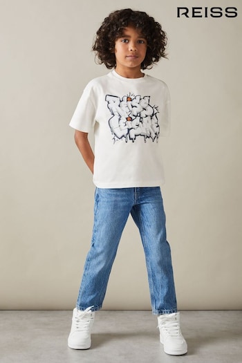 Reiss Off White Pictor Junior Oversized Graffiti Print 100% Cotton T-Shirt (E52854) | £20