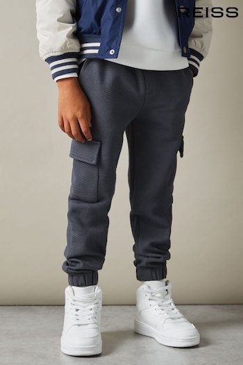 Reiss Steel Blue Arzin Senior Textured Cotton Blend Drawstring Joggers (E52867) | £34