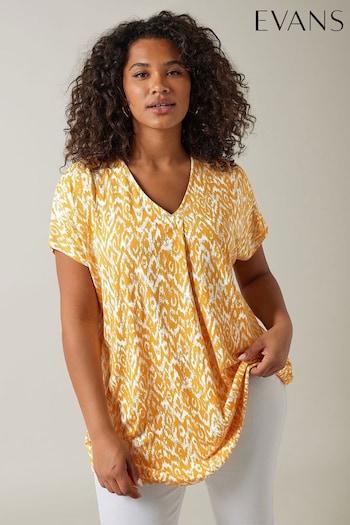 Evans Ikat Print Pleated Swing Yellow Top (E53271) | £26