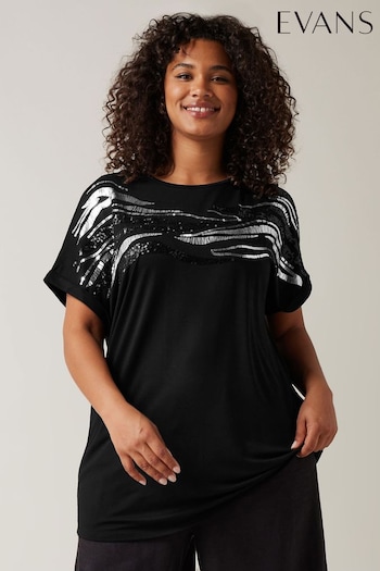 Evans Green Short Sleeve Sequin Zebra T-Shirt (E53283) | £29