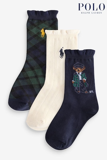 Polo Ralph Lauren Girls Multi Holiday Graphic 100% Cotton Socks 3 Pack (E53307) | £17