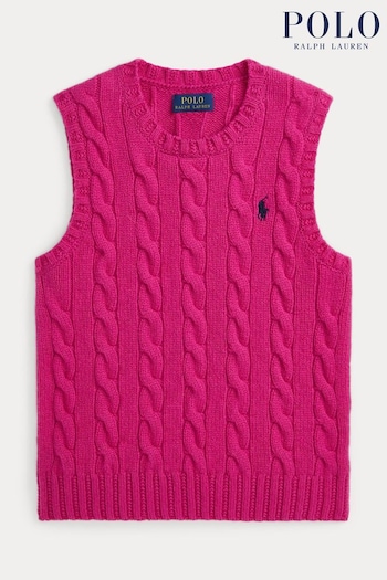 Polo Ralph Lauren Girls Pink Cable Knit Tank 100% Cotton Vest (E53311) | £125