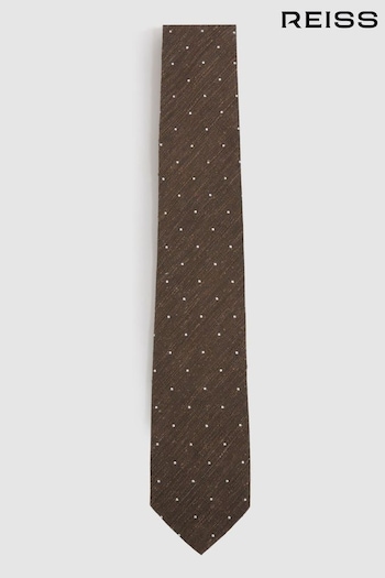 Reiss Dark Tobacco Capo Textured Silk Blend Polka Dot Tie (E53450) | £58