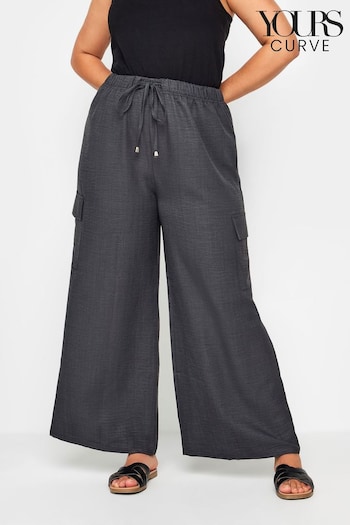 Yours Curve Grey Linen Look Cargo Trousers (E53689) | £31