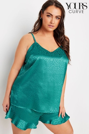 Yours Curve Green Satin Jacquard Pyjamas Set (E53705) | £26