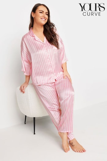 Yours Curve Pink Satin Stripe Pajama Set (E53712) | £34