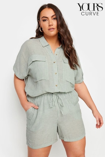 Yours Curve Green Linen Stripe Co-Ord Shorts (E53728) | £27