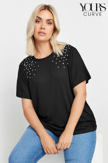 Yours Curve Black Diamante Stud T-Shirt (E53736) | £28