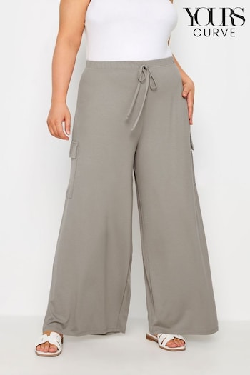 Yours Curve Natural Jersey Wide Leg Cargo Trousers (E53739) | £27