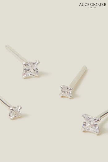 Accessorize Silver Sterling Silver Square Crystal Studs 2 Pack (E53813) | £16