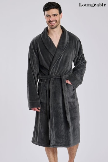 Loungeable Grey Fleece Shawl Collar Dressing Gown (E53830) | £34