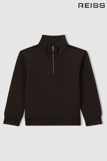 Reiss Chocolate Brown Ethan Senior Interlock Jersey Half-Zip Sweatshirt (E54469) | £40