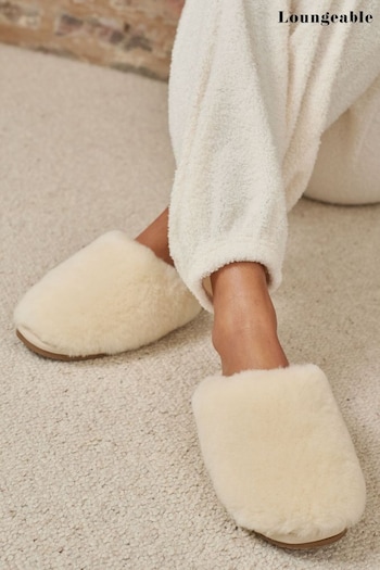 Loungeable Cream Boxed Real Sheepskin Fluffy Mules (E54692) | £52