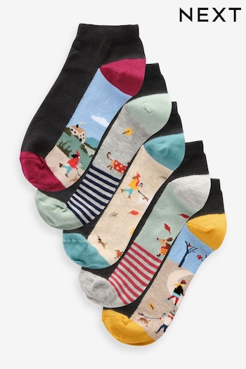 Dog Walking Scene Footbed Trainers Socks 5 Pack (E54758) | £10