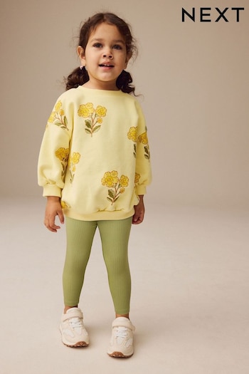 Yellow Floral 100% Cotton Sweatshirt and Leggings Set (3mths-7yrs) (E54932) | £14 - £18