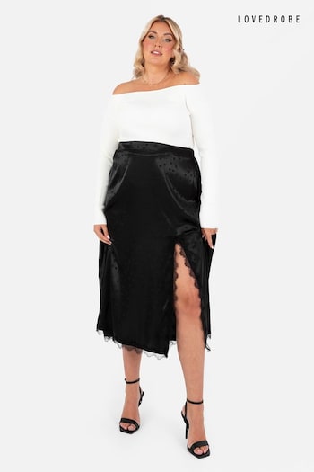 Lovedrobe Satin Lace Trim Split Hem Midaxi Black Skirt (E55210) | £38