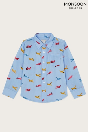 Monsoon Blue Plane Print 100% Cotton Shirt (E55354) | £19 - £22