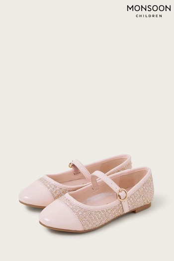 Monsoon Pink Sparkle Tweed Ballet Flats (E55380) | £24 - £28