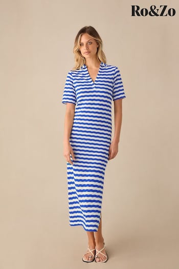 RO&Z Blue Stripe Knit Collared Dress (E55552) | £89