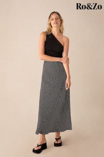 Ro&Zo Black Mono Polka Dot Print Satin Skirt (E55562) | £79